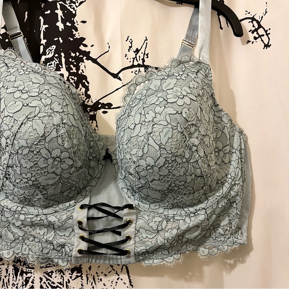 Cacique Lace Balconette Bra Underwire Lace Up Accents Blue 42DD - Picture 4 of 13